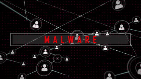 Animation-Von-Malware-Text-über-Einem-Netzwerk-Von-Verbindungen-Mit-Symbolen