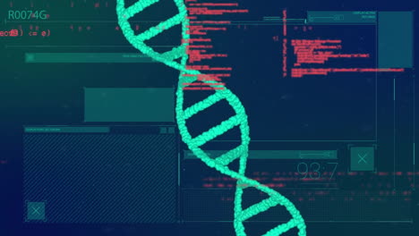 Animation-Des-DNA-Strangs-über-Die-Datenverarbeitung-Auf-Schwarzem-Hintergrund