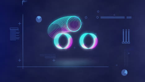 Animation-Von-Kreisen-über-Der-Datenverarbeitung-Auf-Blauem-Hintergrund