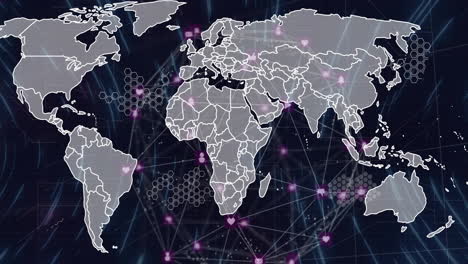 Animation-of-network-of-connections-with-spots-over-world-map