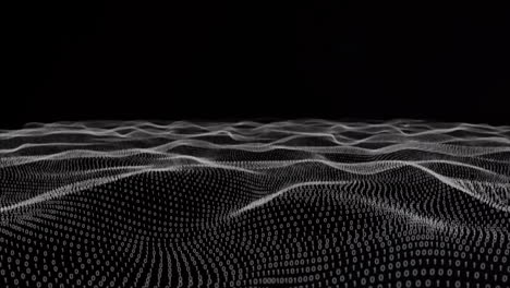 Animation-of-white-waves-with-spots-on-black-background