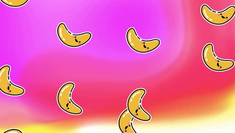 Animation-of-yellow-shapes-falling-on-yellow-to-pink-background