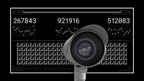 Animation-Der-Digitalen-Datenverarbeitung-über-Einer-CCTV-Kamera-Auf-Schwarzem-Hintergrund