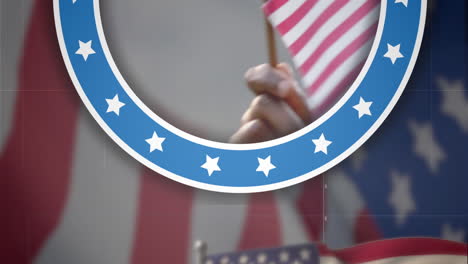 Animation-Des-Textes-Zur-Präsidentschaftswahl-über-Einer-Person,-Die-Die-US-Flagge-Schwenkt
