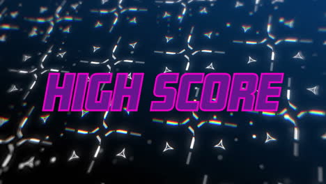 Animation-of-high-score-text-in-purple-over-moving-white-pattern-on-dark-background