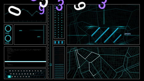 Animation-of-numbers-and-digital-data-processing-over-dark-background