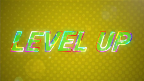 Animation-of-glowing-level-up-text-over-pattern-background