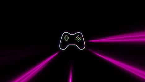 Animation-Eines-Videospielpads-Mit-Neonlichtspuren-Auf-Schwarzem-Hintergrund