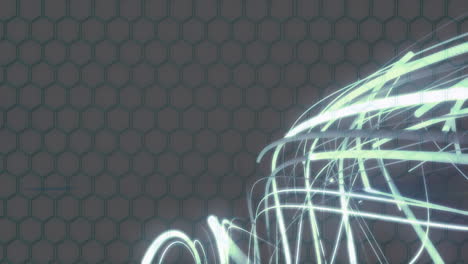Animation-of-glowing-light-trails-over-hexagon-background