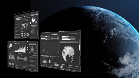 Animation-of-digital-data-processing-over-globe-on-dark-background