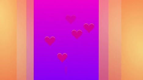 Animation-of-hearts-floating-and-colourful-shapes-on-blue-background