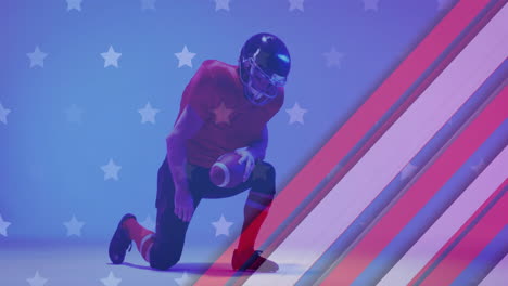 Animation-Eines-Knienden-Kaukasischen-American-Football-Spielers-Und-Der-Flagge-Der-USA