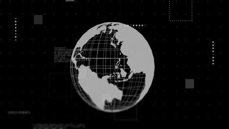 Animation-Des-Globus-Und-Der-Datenverarbeitung-Auf-Schwarzem-Hintergrund