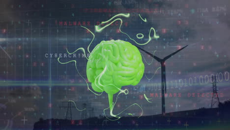 Animation-Einer-Windturbine,-Des-Menschlichen-Gehirns-Und-Der-Datenverarbeitung