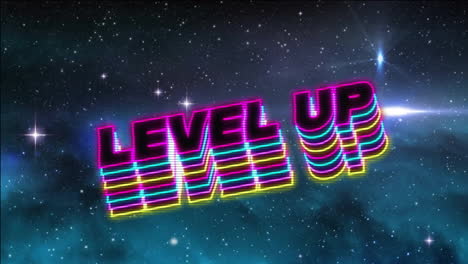 Animation-of-glowing-level-up-text-over-glowing-spots-background
