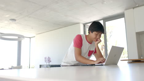 Teenage-Asian-boy-studying-intently-at-a-home-office-with-copy-space