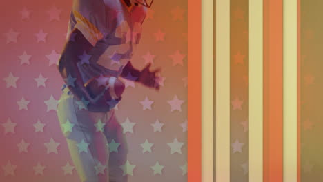 Animation-of-african-american-american-football-player-with-ball-and-flag-of-usa