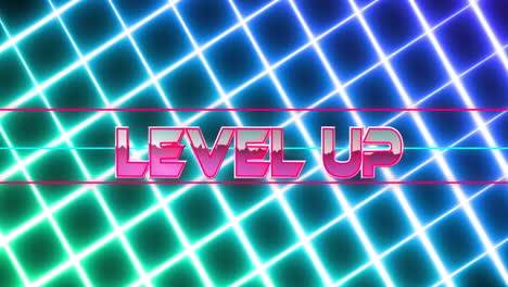 Animation-of-level-up-text-over-neon-lines-on-black-background