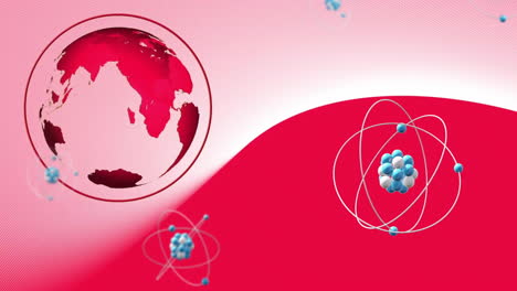 Animation-of-molecules-over-globe-on-red-background