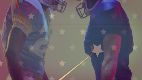 Animation-Verschiedener-American-Football-Spieler-Und-Der-Flagge-Der-USA