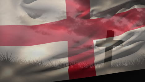 Animation-Der-Flagge-Englands-über-Einem-Kreuz
