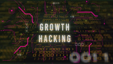 Animation-of-growth-hacking-text-over-network-and-processing-data-on-black-background