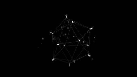 Animation-of-network-with-data-processing-and-dollar-signs-over-black-background