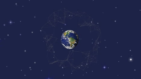Animation-of-connections-spinning-over-globe-on-night-sky