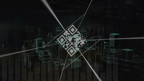 Animation-of-qr-code-over-digital-city