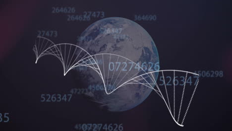 Animation-Des-DNA-Strangs-über-Den-Globus-Und-Datenverarbeitung