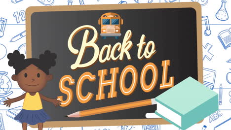 Animation-of-back-to-school-text-over-school-items-icons-and-board