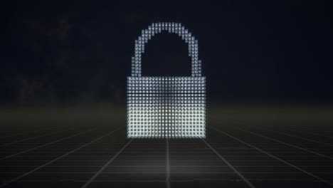 Animation-of-digital-padlock-icon-and-data-processing-over-grid-background