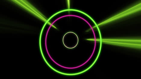 Animation-Eines-Videospielbildschirms-Mit-Neonkreismuster-Auf-Schwarzem-Hintergrund