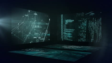 Animation-of-screens-with-data-processing-and-dark-background