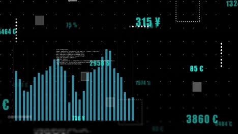 Animation-of-data-processing-and-statistics-over-black-background