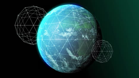 Animation-Von-Sich-Bewegenden-Globen-Und-Datenverarbeitung-Auf-Schwarzem-Hintergrund