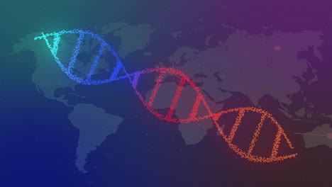 Animation-of-dna-strand-and-data-processing-over-world-map