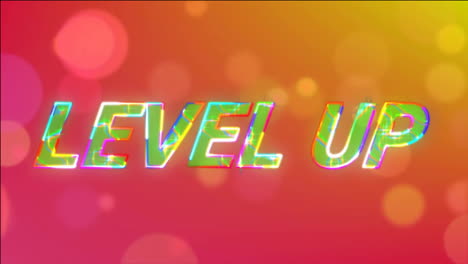 Animation-of-glowing-level-up-text-over-spot-light-background