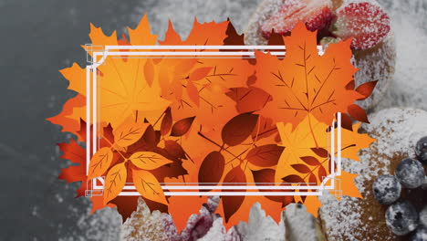 Animation-Eines-Rahmens-Mit-Herbstblättern-über-Pfannkuchen