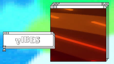 Animation-of-vibes-text-and-computer-window-screens-with-neon-pattern