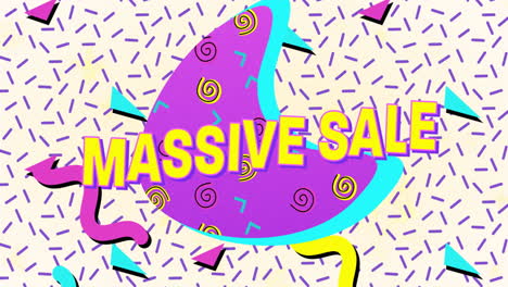 Animation-of-massive-sale-text-over-retro-vibrant-pattern-background
