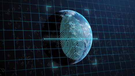Animation-Des-Biometrischen-Fingerabdrucks-Und-Der-Datenverarbeitung-über-Den-Globus