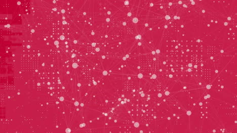 Animation-of-network-of-connections-with-white-spots-on-red-background