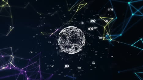 Animation-Eines-Globus-Mit-Verbindungen-Mit-Datenverarbeitung-Auf-Schwarzem-Hintergrund