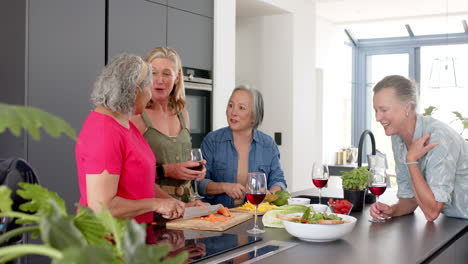 Senior-diverse-group-of-women-enjoying-a-meal-preparation-at-home