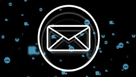 Animation-of-email-icon-and-network-of-connections-on-black-background