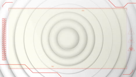 Animation-of-digital-data-processing-on-screen-over-white-pulsating-circles-background