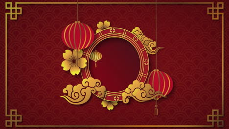 Animation-of-chinese-traditional-decorations-over-black-background