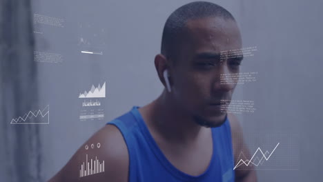 Animation-of-data-processing-over-biracial-man-with-with-earphones-exercising