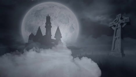 Animation-Von-Rauchwolken-über-Friedhof-Und-Schloss